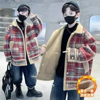 男童加厚格子毛呢外套冬装新款中大童保暖休闲儿童上衣