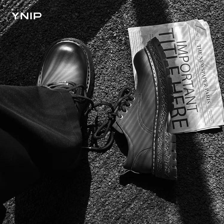 秋冬穿搭男鞋德比鞋大头微翘圆头复古皮鞋低帮轻盈发泡底增高短靴