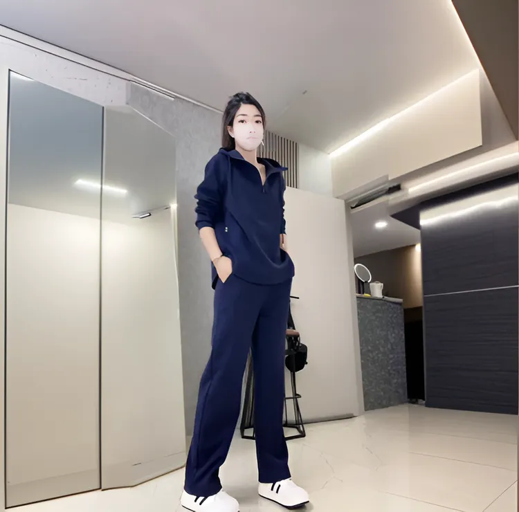 运动套装直筒百搭阔腿裤连帽卫衣春秋宽松入秋衣服女套装