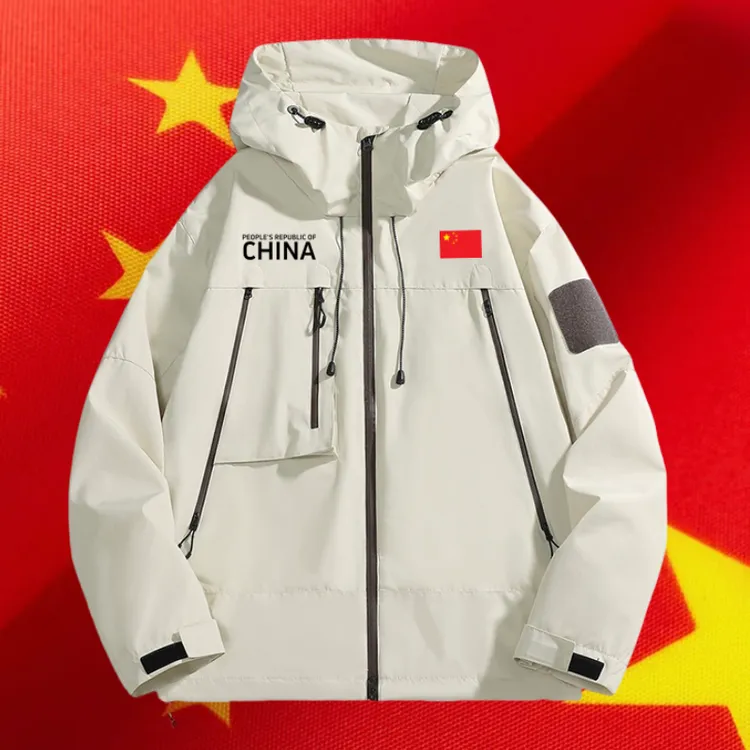 国旗CHINA冲锋衣男女同款秋冬情侣户外登山防风防水夹克运动外套