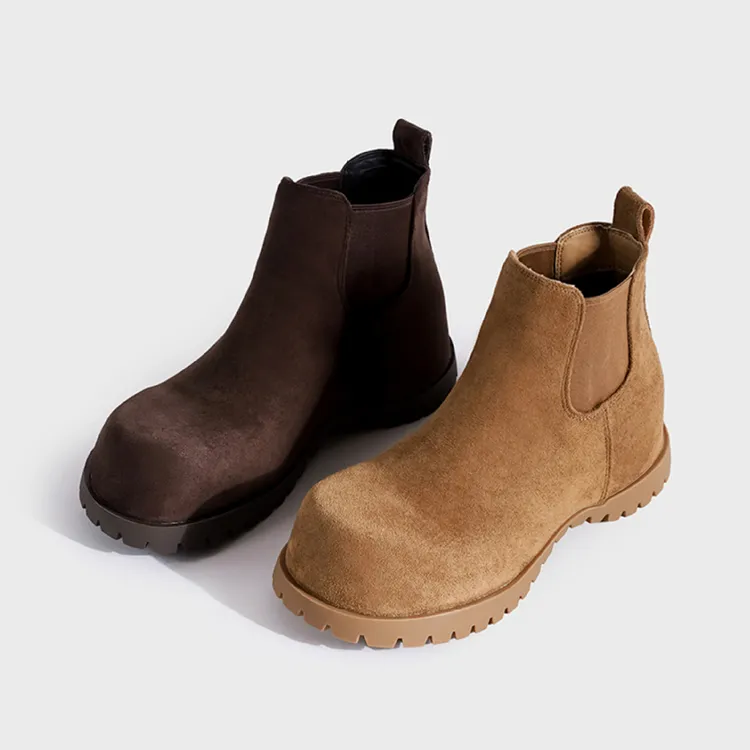 牛皮版~复古内增高切尔西靴女加绒保暖真皮烟筒靴户外防滑短筒靴