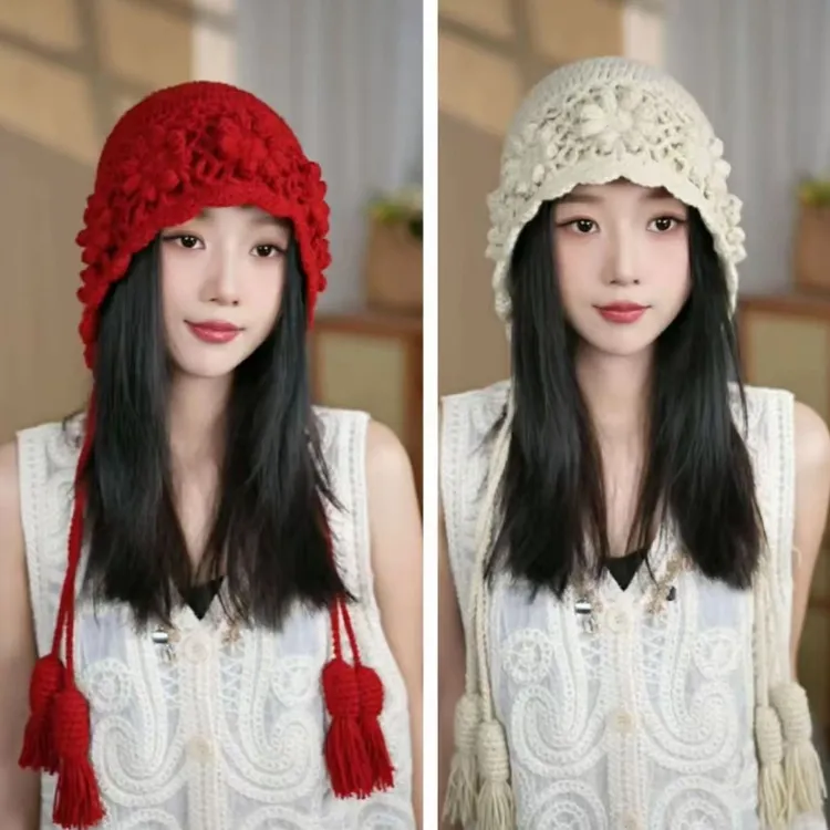 网红纯手工蕾丝编织镂空针织时尚百搭重工女士复古民族风帽子202