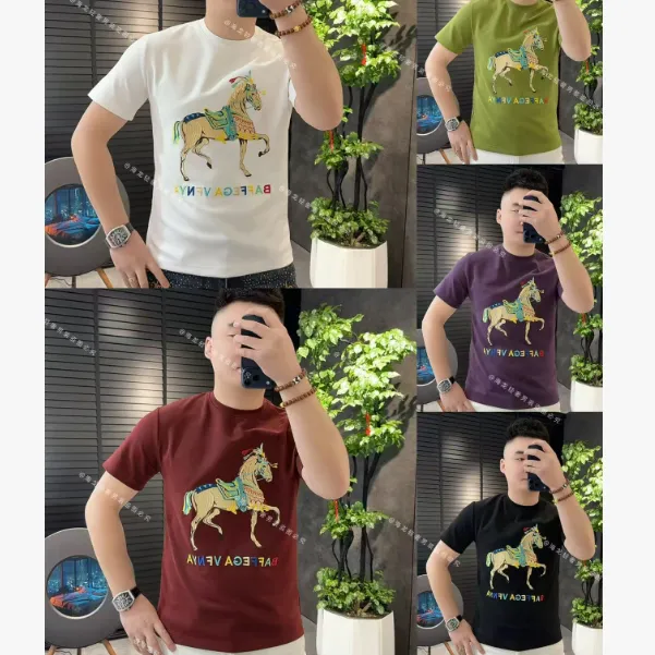 2612 秋冬彩色字母马半袖 青年潮款潮男圆领时尚男士双色上新