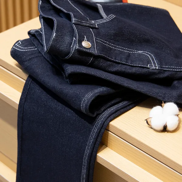 lp专属！保色洗水原色蓝色三本线牛仔裤男直筒休闲裤男士秋季薄款