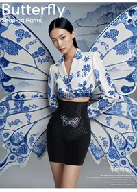 青花蝴蝶体雕裤 T80 