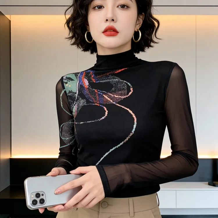 时髦网纱打底衫女内搭可外穿洋气气质上衣2025秋冬装新款长袖纱衣