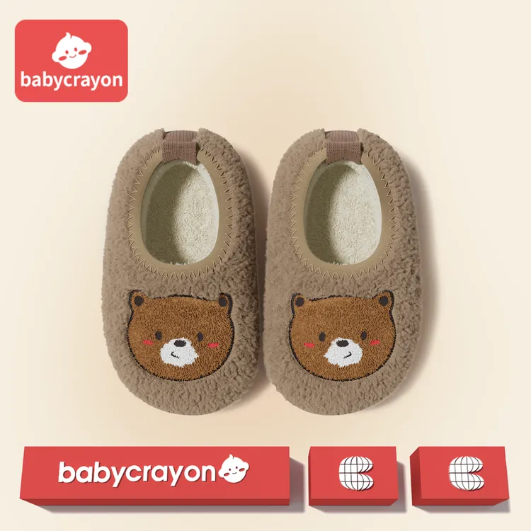 babycrayon儿童棉拖鞋女童居家秋冬防滑包跟可爱毛绒拖鞋小童宝宝