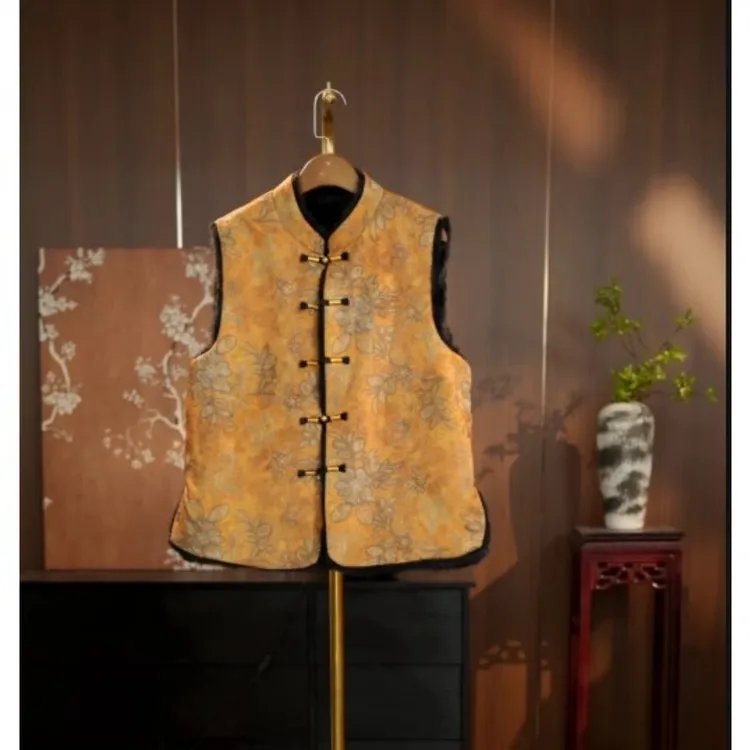 【金蕊马甲】双面穿新中式国风立领盘扣提花加厚国潮保暖老钱