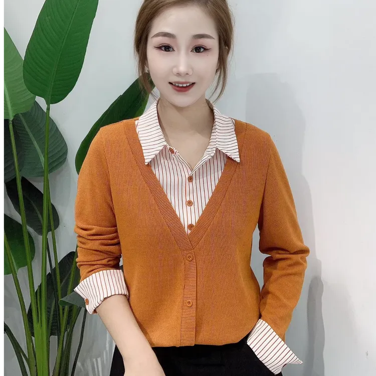 春秋女装上衣时尚气质百搭减龄长袖小衫假两件