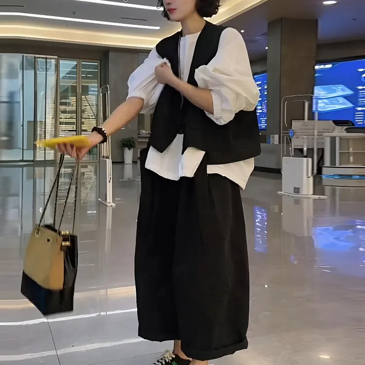 无袖西装马甲女秋季2025新款复古时尚韩版宽松百搭坎肩背心外套潮