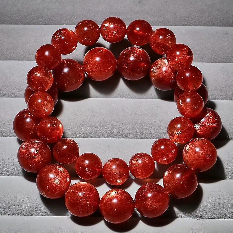 收藏级天然老矿金太阳石橘红猫眼金沙手串金草莓手链女多样性发一