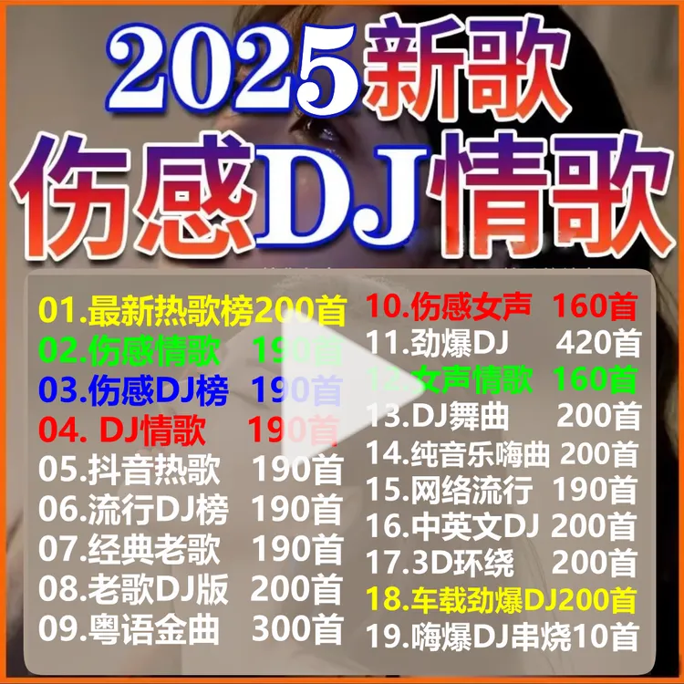 车载CD光碟DVD碟片2025流行热歌曲伤感情歌DJ舞曲大容量无损音质