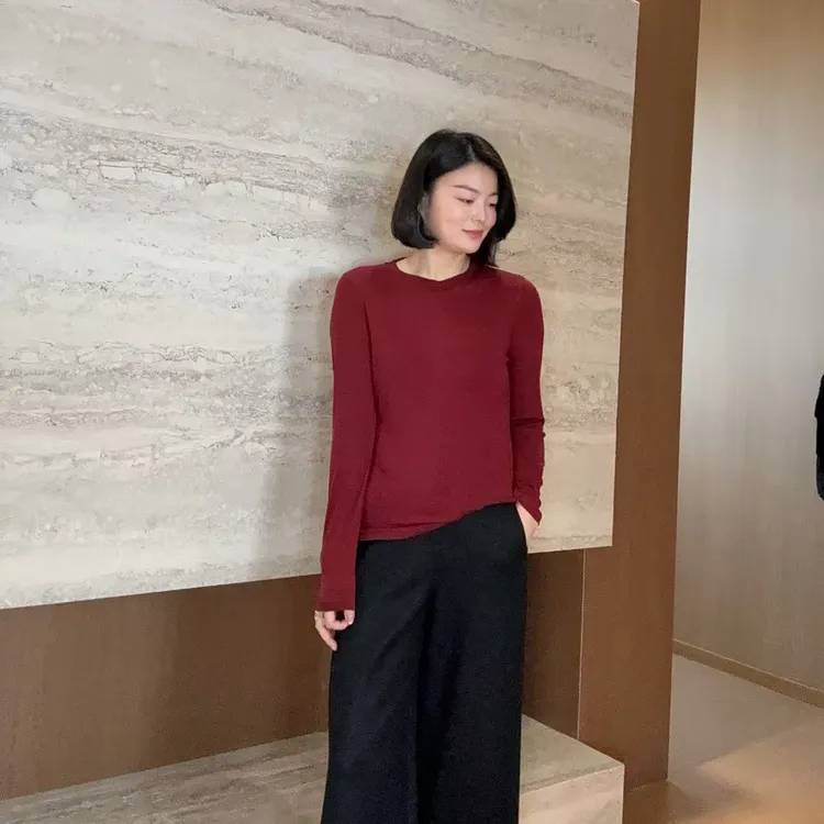 TANTAN 宽松休闲慵懒风长袖圆领秋季T恤打底衫3048