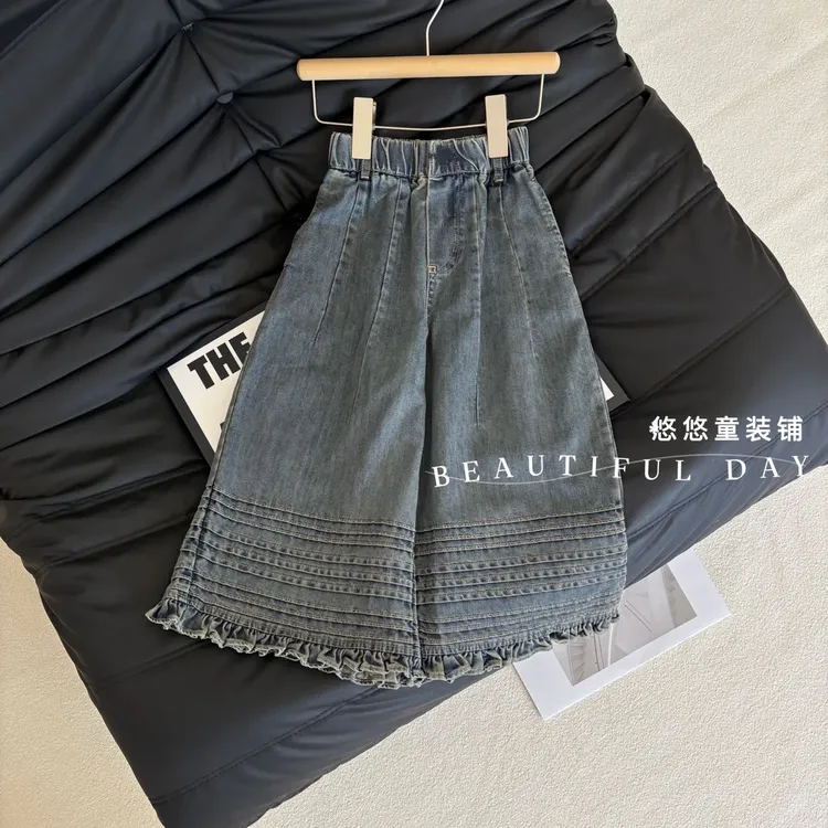 女童牛仔裤秋季2025新款儿童百搭阔腿女孩宽松春秋款时髦直筒裤子