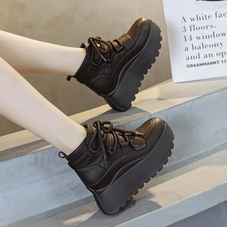 【7CM】2025秋冬新款加绒高帮休闲运动鞋百搭时尚厚底增高老爹鞋女