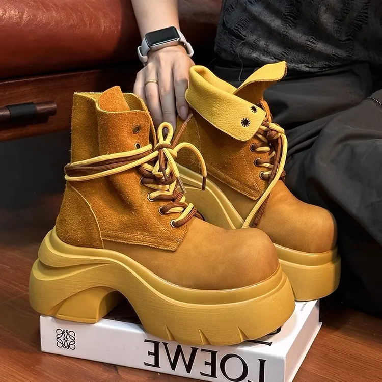 Damsel-双鞋带马丁靴女2025秋季新款时尚百搭厚底小个子增高短靴