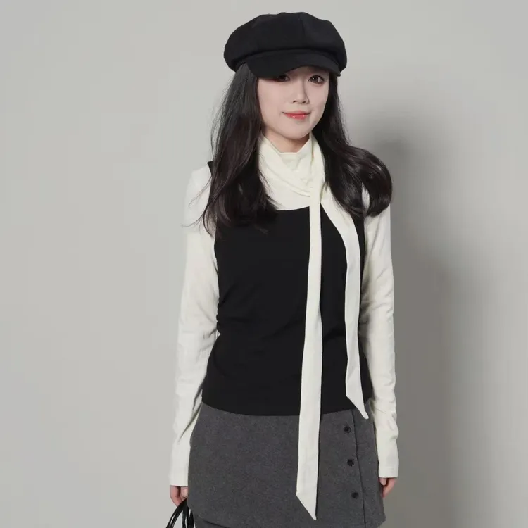 三福 冬季纯欲风韩版T恤保暖百搭休闲撞色背心套装518276