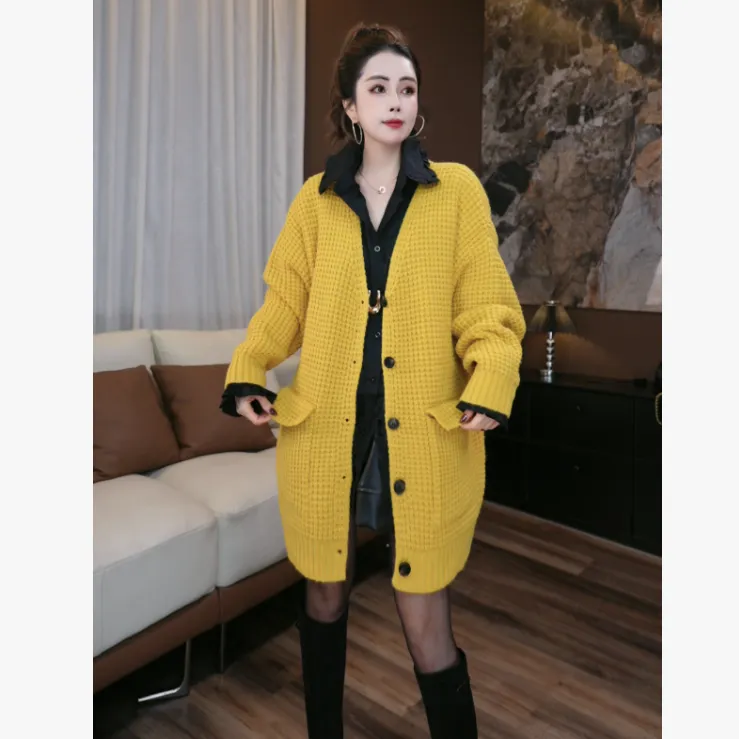 【鑫蕾】新款男女同款外套气质百搭宽松华夫格设计针织外套85127