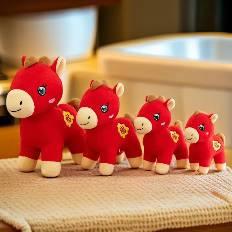 可爱马年生肖马毛绒玩具福字马公仔吉祥物玩偶布娃娃礼品长条抱枕