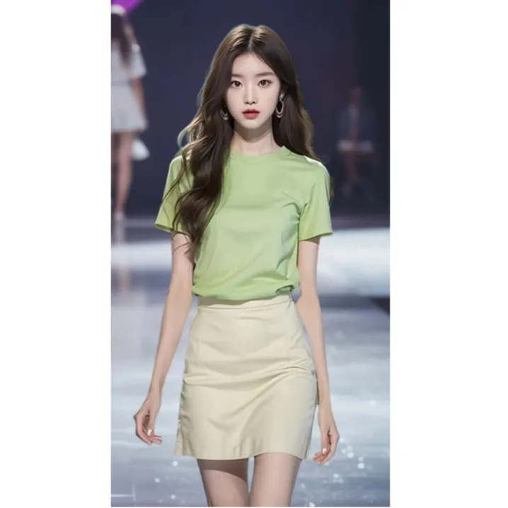 （7160）搭配一整套盐系轻熟温柔系绿色T恤短裙两件套2024夏季女