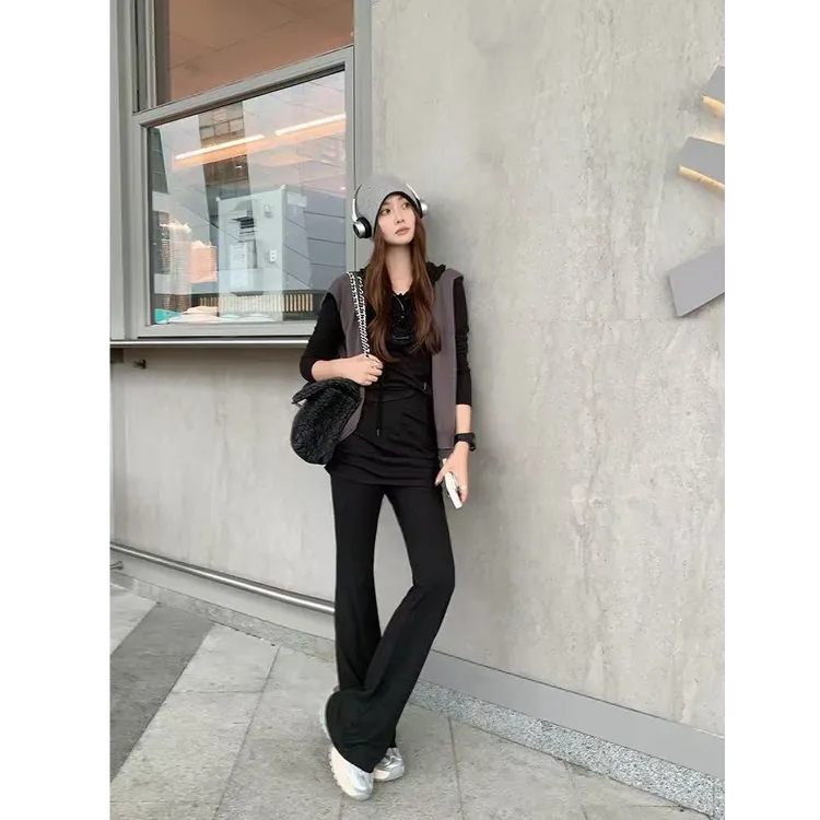 美洋MEIYANG 贝拉运动套装 连帽袋鼠兜拇指洞卫衣屁帘喇叭裤-周三