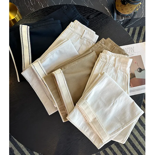 修腿神裤！蕾丝花边休闲九分裤女秋新款小个子百搭宽松阔腿奶奶裤