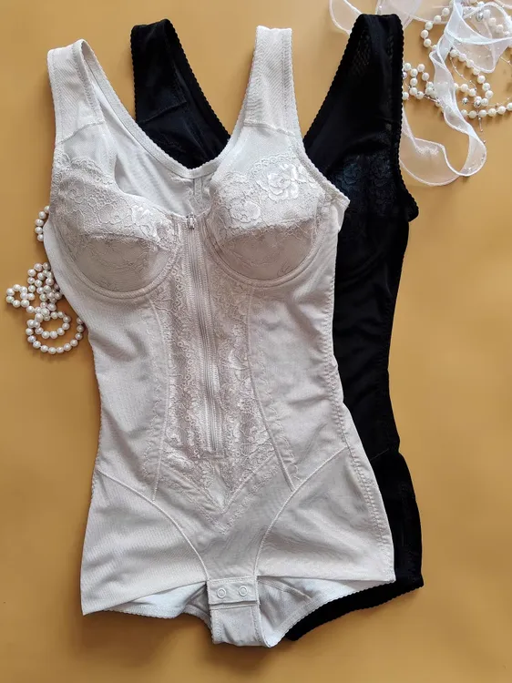 外贸强压力紧版前拉链塑型连体衣有钢圈棉杯聚拢托胸收腹提臀美体