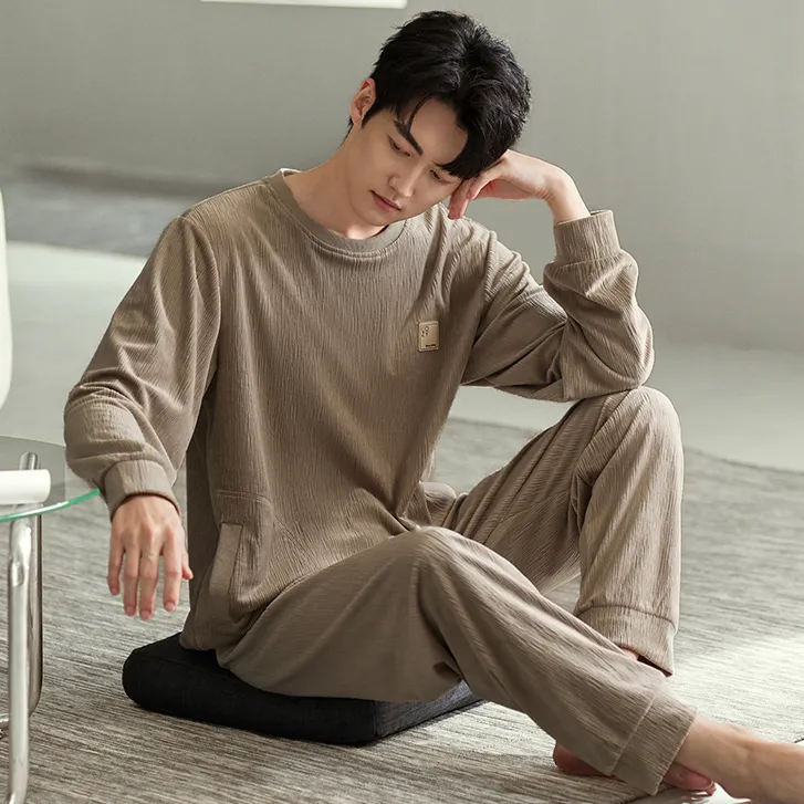 2025秋冬季男士暖绒海岛绒圆领家居服套装睡衣高档可外穿睡衣男装