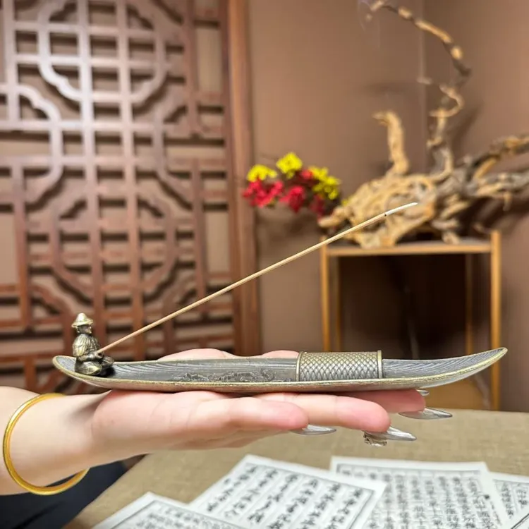 香薰炉合金渔翁小船线香炉家用 室内檀香沉香卧香座