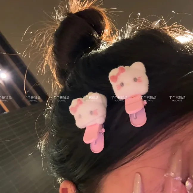 可爱kt猫趴趴侧边夹植绒kt一字夹刘海夹侧边夹鸭嘴夹定型无痕发夹
