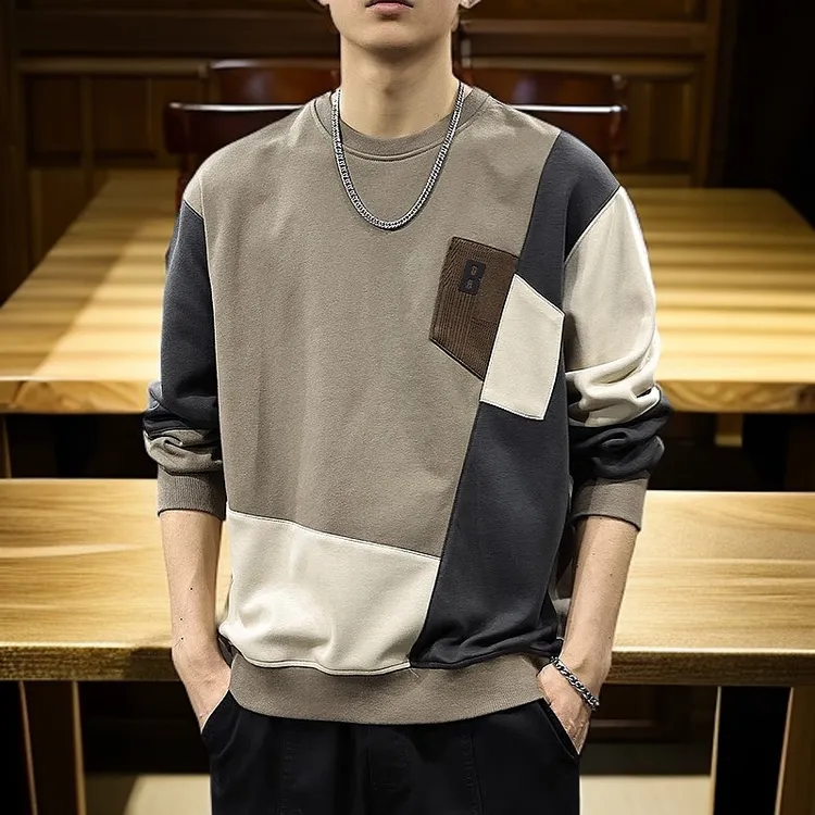 春秋新款上衣长袖卫衣男春季潮牌宽松大码拼接男士休闲外套潮