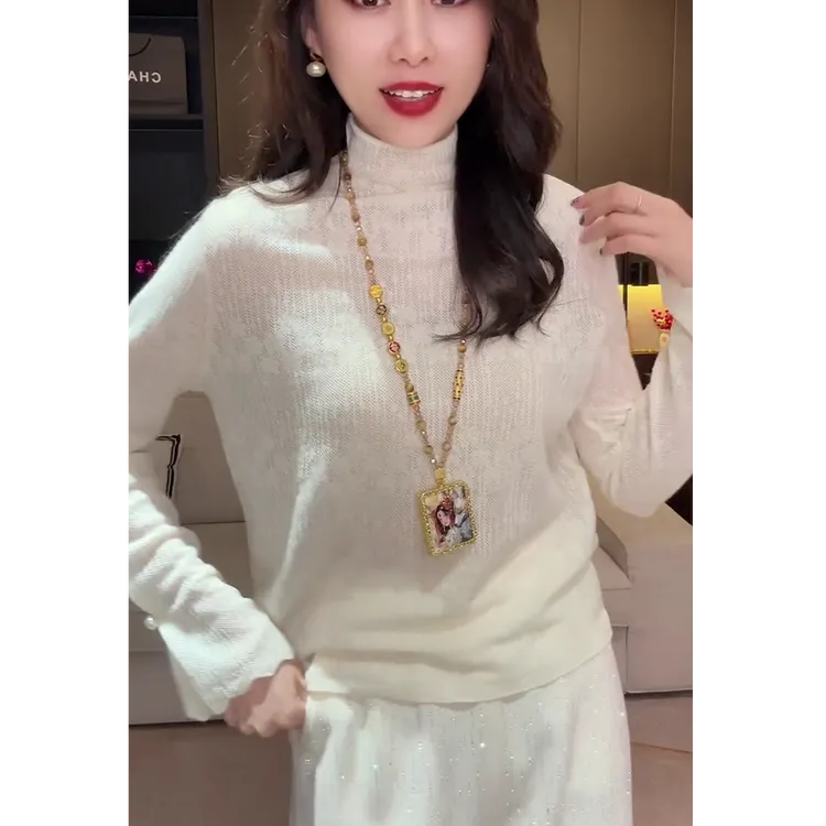 慵懒风长袖针织打底衫女2025秋冬新款纯色洋气高级感显瘦百搭上衣