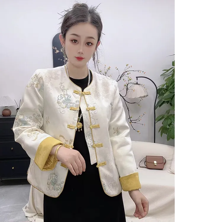 重工刺绣双面双穿提花圆领新中式外套8312