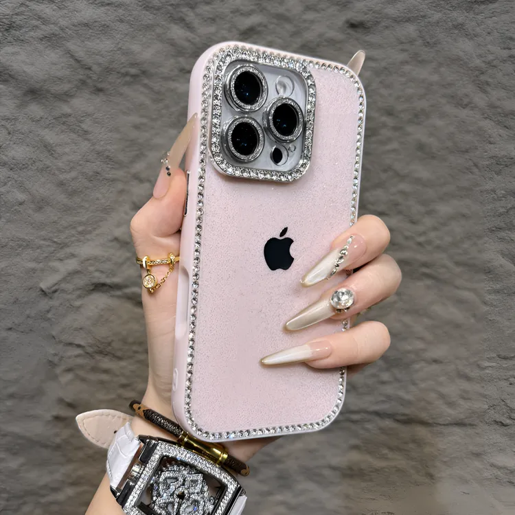 全包边镶钻闪粉适用苹果16promax手机壳15pro时尚14苹果手机壳