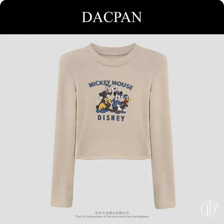 DACPAN-“米奇乐园”卡通印花字母加绒上衣垫肩可拆2025/盼·PP 6838