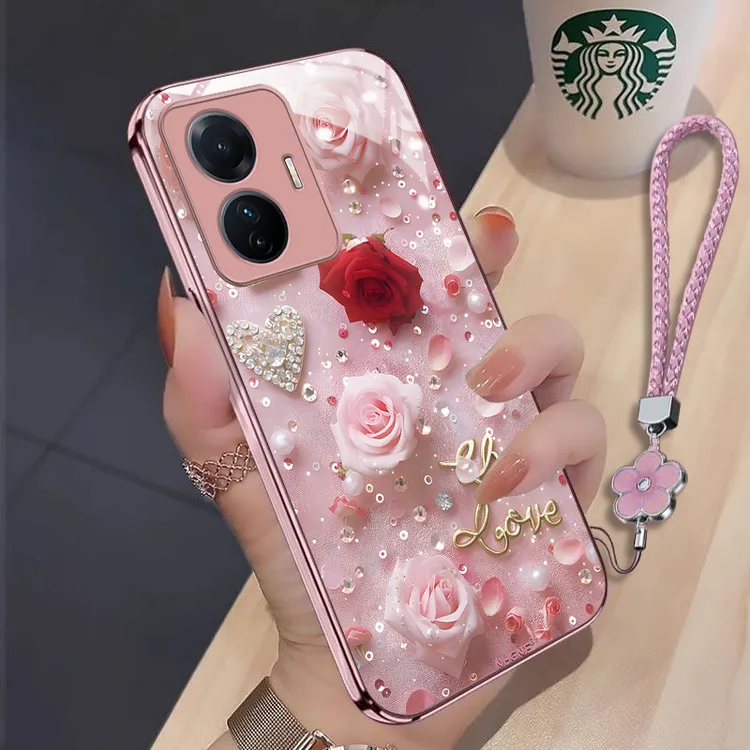 星钻玫瑰vivoS15e手机壳V2190A散热全包防摔耐脏玻璃壳高级感