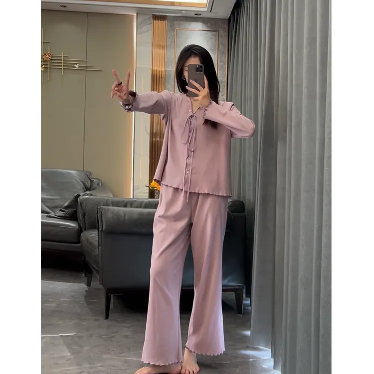 舒适长袖休闲紫色宽松不褪色家居服套装