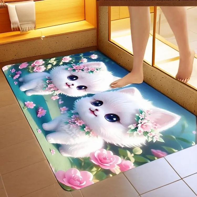3D立体卡通猫硅藻泥防滑吸水地垫浴室入户门垫地毯裁剪脚垫速干