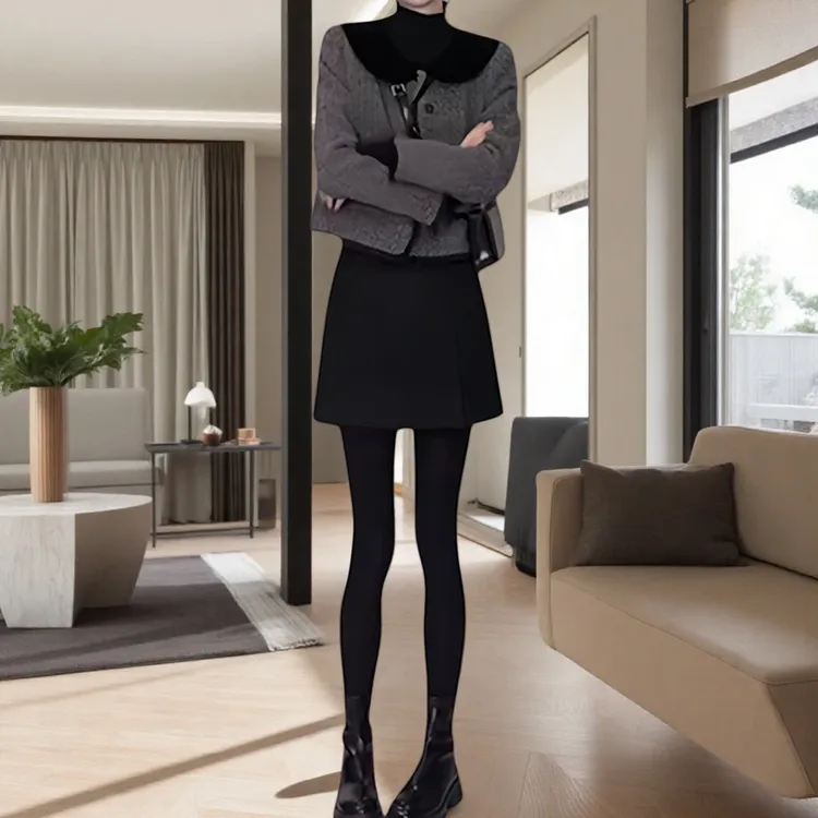 绵羊毛醋酸混纺加厚松紧腰短裙2025秋冬新款高腰显瘦毛呢半身裙女