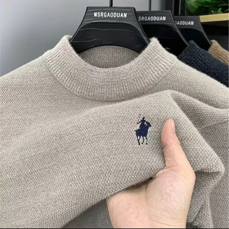 2025冬季新款加绒加绒毛衣男款冬季针织衫半高领保暖毛衫打底衫