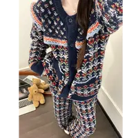 复古民族风半边绒睡衣女秋冬新款大码套装加绒加厚保暖家居服外穿