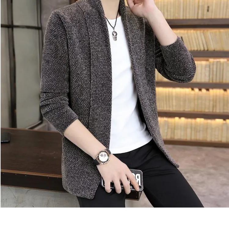 灏吉弧25春秋新款男士毛衣中长版针织开衫韩版帅气青年潮流风衣