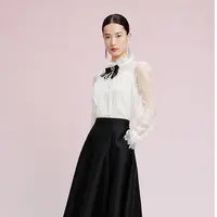 【晨粉专享价】蝴蝶结蕾丝长袖气质衬衫衬衣上衣女内搭