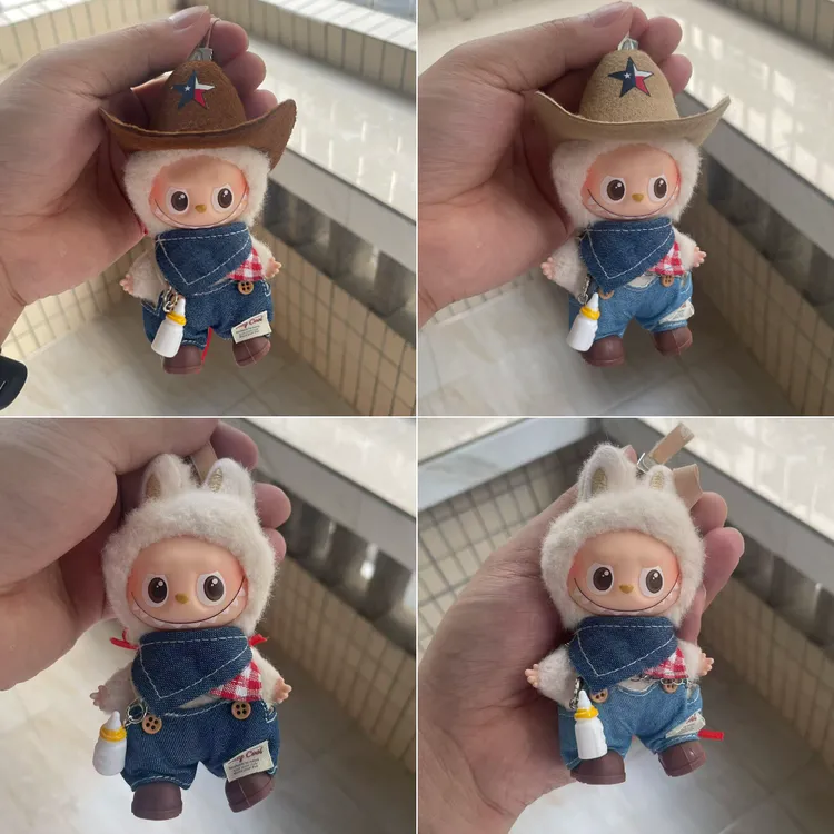 原创labubu4.0心底密码ABML牛仔很忙10cm迷你娃衣拉布布换装衣服
