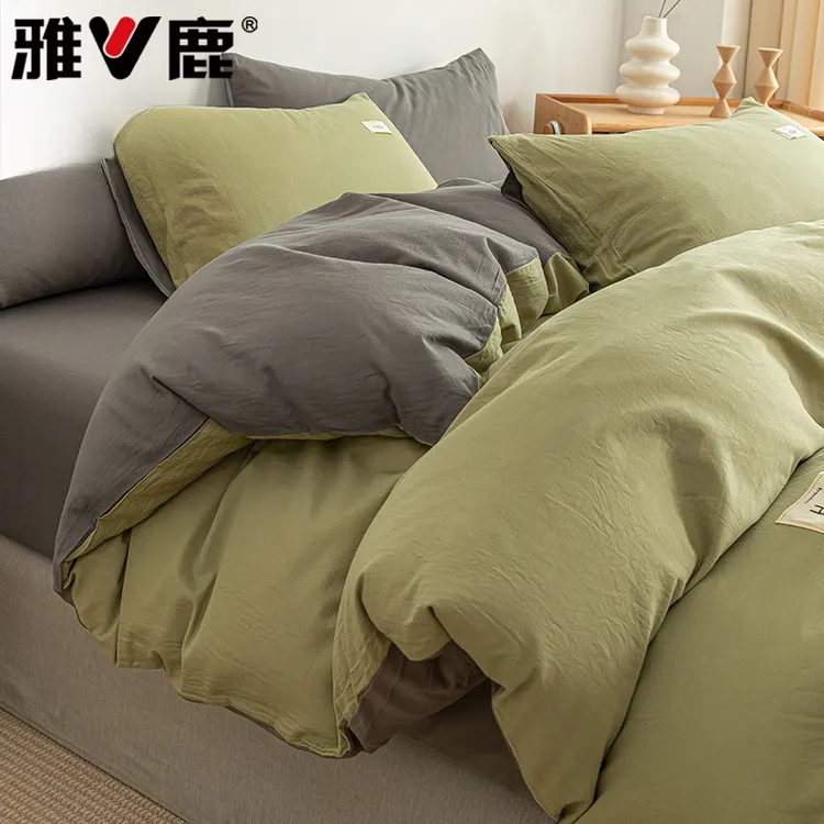 V/雅鹿简约纯棉四件套100全棉被套床笠床单三件套床品学生套件