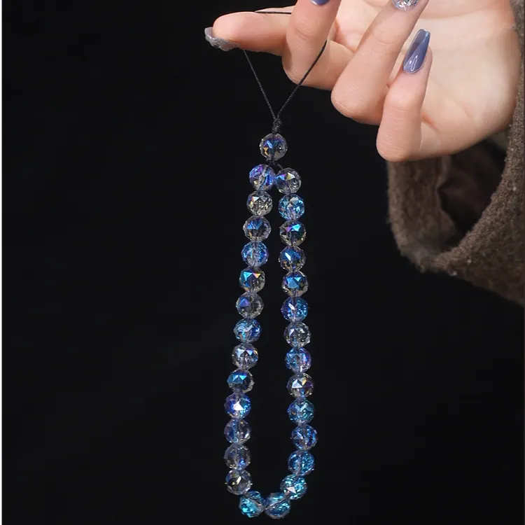 MG074【灰蓝星空】手机链挂饰奢华高级水晶珠子手链条防丢挂饰短款