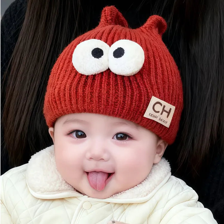 婴儿帽秋冬可爱护耳毛线帽宝宝防风保暖套头帽小月龄男女童针织帽