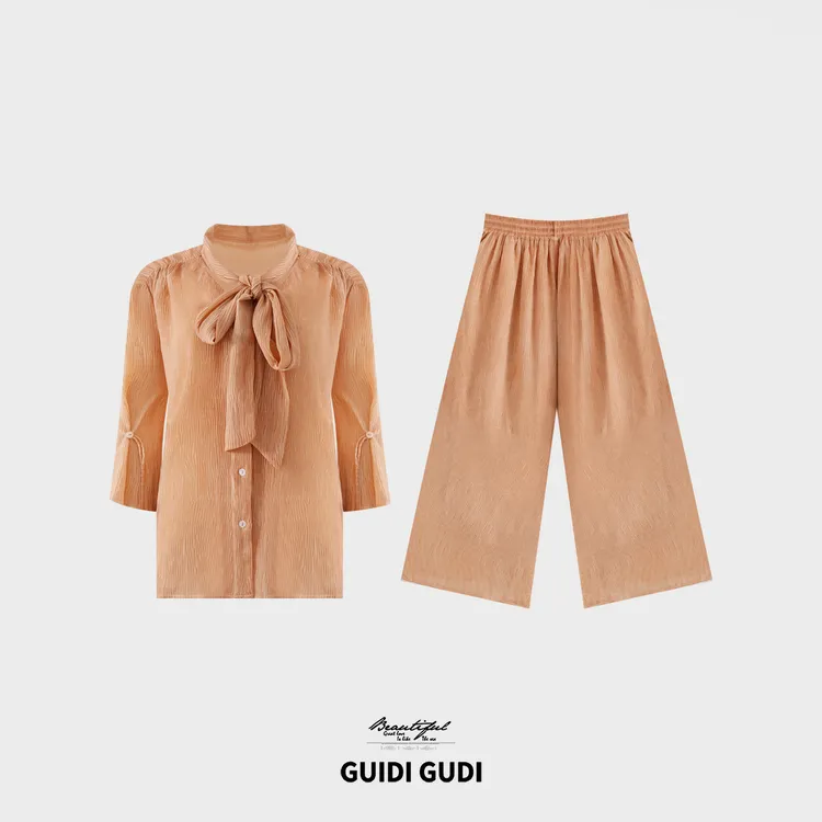 GUIDI GUDI【粉色沙丘】慵懒舒适外套休闲裤套装/黄加蓝