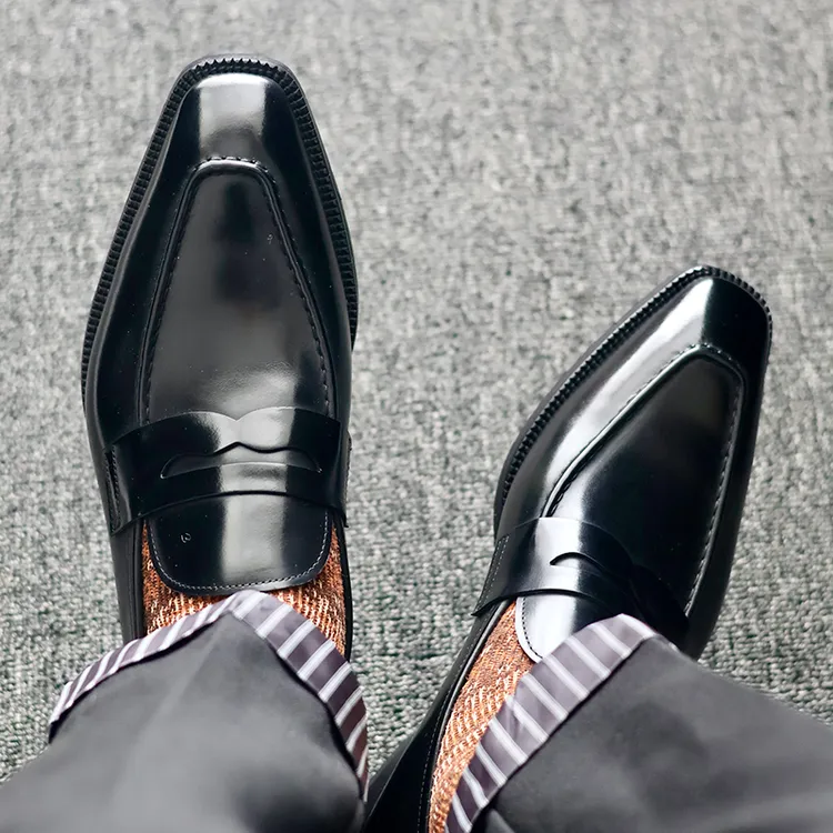 固特异琴底乐福鞋男款博物馆小牛皮真皮大底英伦风一脚蹬手工皮鞋