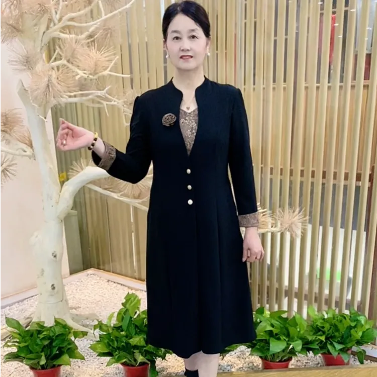 2025秋季新款妈妈装时尚洋气高定原版气质百搭显瘦假两件连衣裙